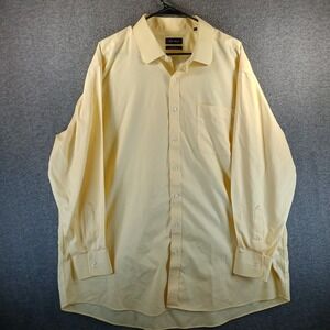 EB Wood Dress Shirt Men 18.5/34-35 Button‎ Up Yellow Pocket Non-Iron Long Sleeve